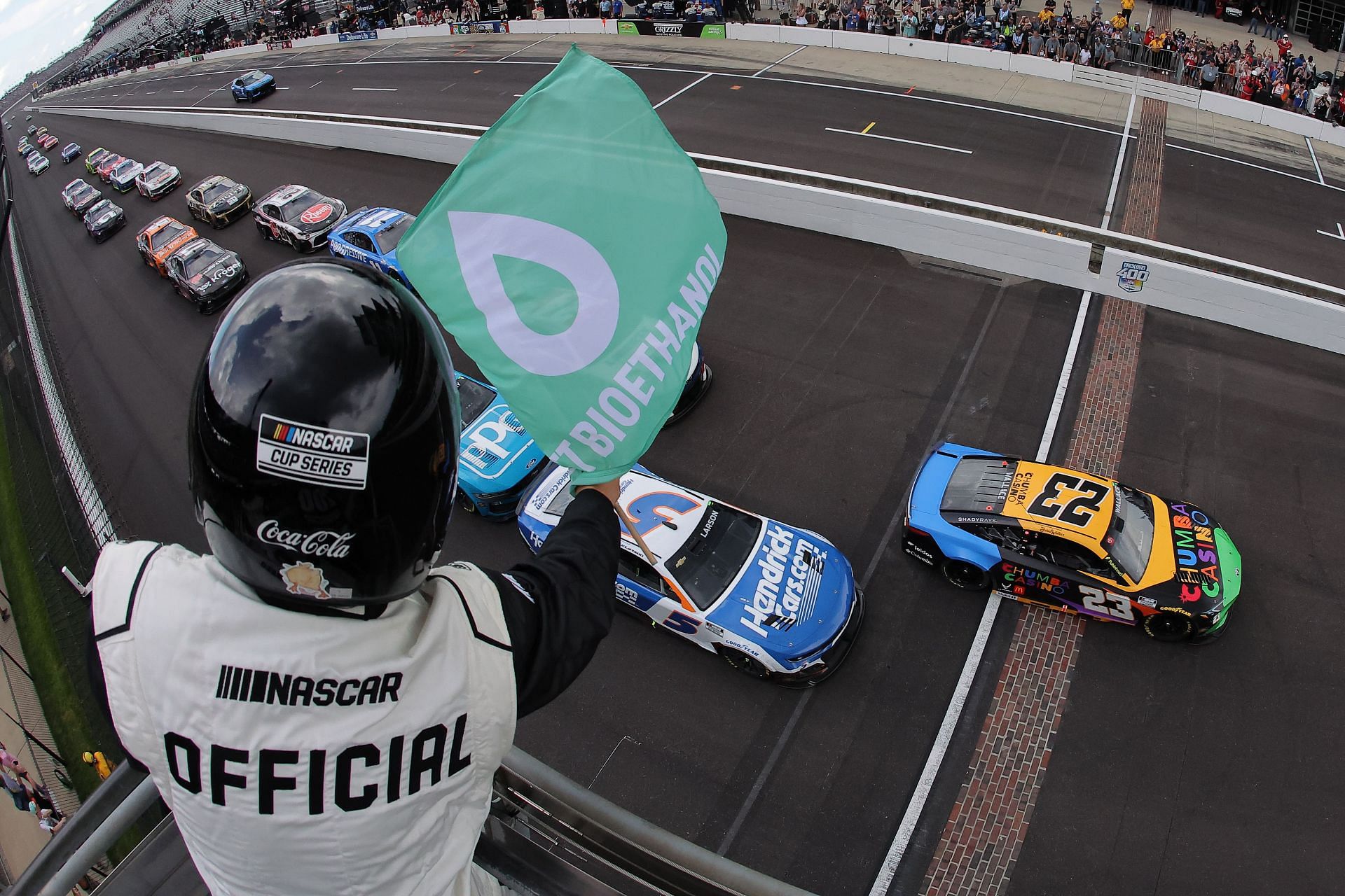 Bubba Wallace (23) during the NASCAR Cup Series Brickyard 400. Source: Getty