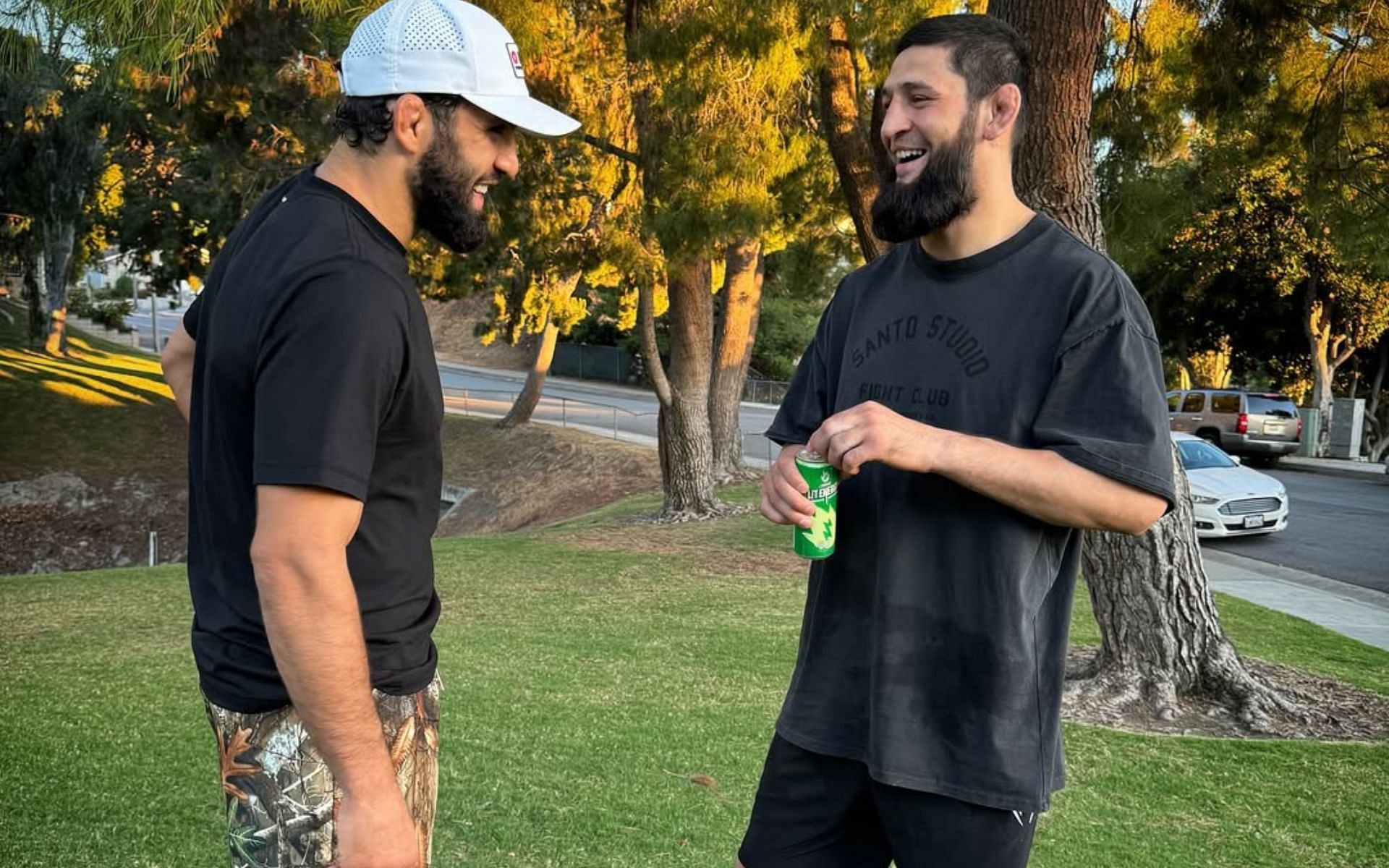 Arman Tsarukyan (left) and Khamzat Chimaev (right) are training together. [Image courtesy: @khamzat_chimaev on Instagram]
