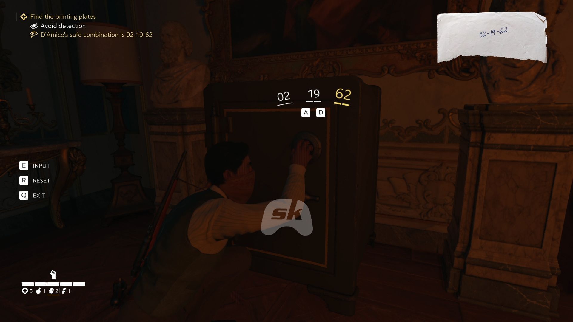 Use the code 02-19-62 to unlock the safe (Image via Sportskeeda Gaming || 2K)