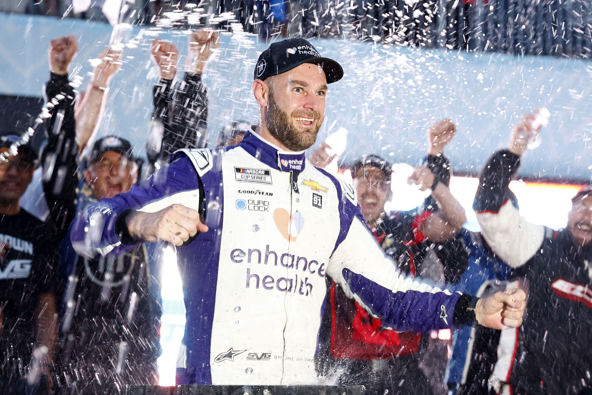 NASCAR Cup Series driver Shane Van Gisbergen (91) reacts after winning the Grant Park 220 of the Chicago Street Race at Chicago Street Race.- Source: Imagn