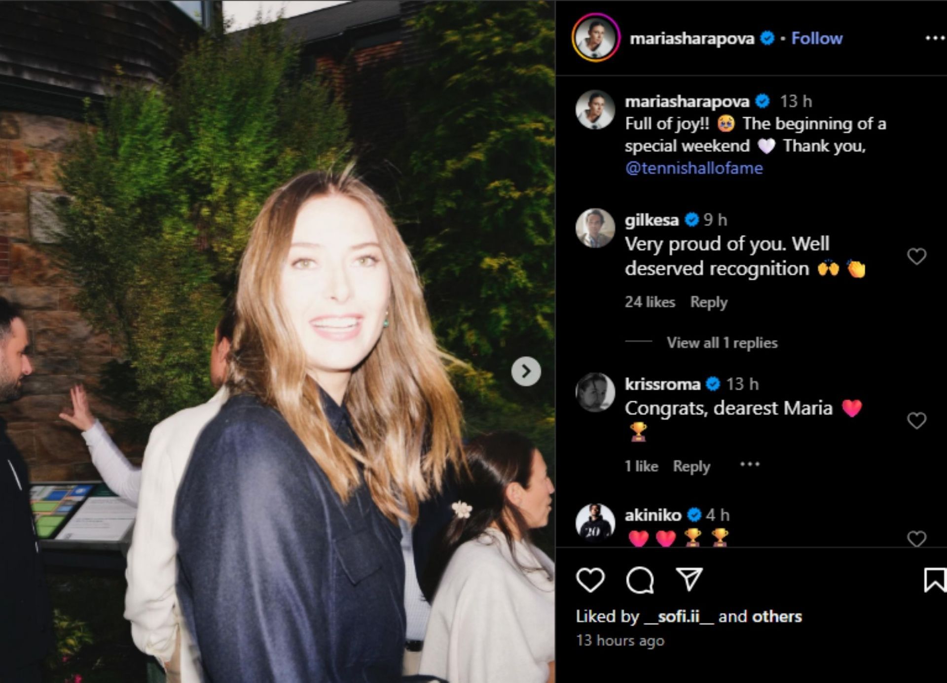Sharapova&#039;s fiance Alexander Gilkes heaped praise on her; Instagram - @mariasharapova