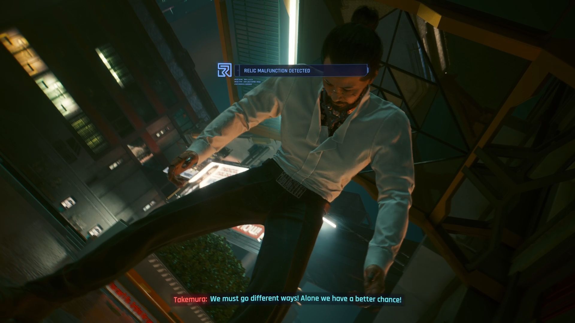 Escape with Takemura from the building (Image via SK Gaming || CDPR)