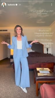 Screenshot příběhu Instagramu Amandy Balionis, když dává svůj konečný fit kontrolu (přes @balionis)