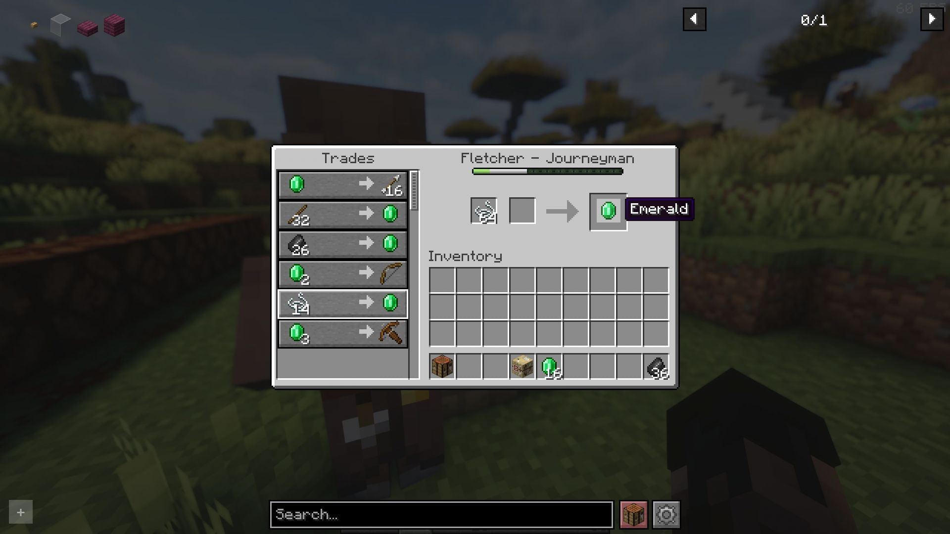 Journeyman Fletcher or Novice Fisherman can buy strings for emeralds (Image via Sportskeeda Gaming || Mojang Studios)