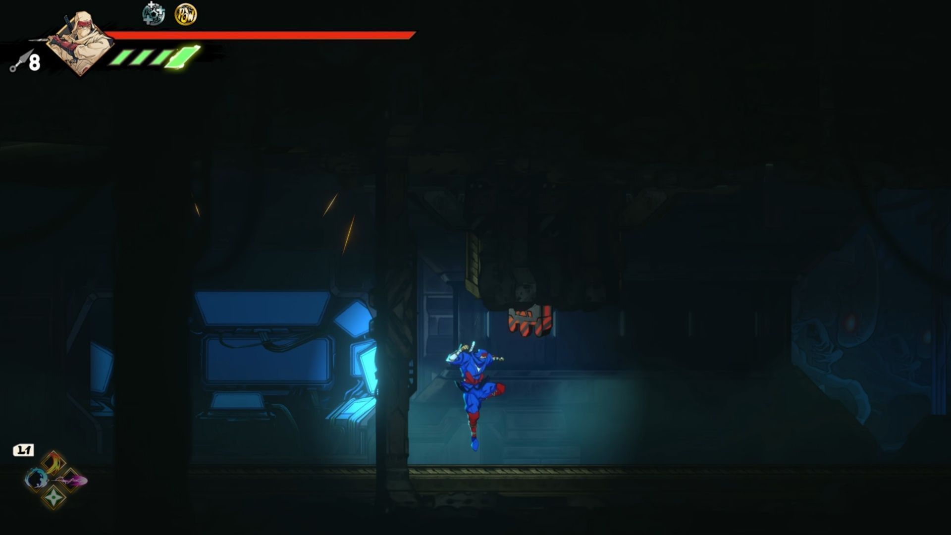 Beyond this red door is the first of the Elite Squads in this Shinobi stage (Image via SEGA)
