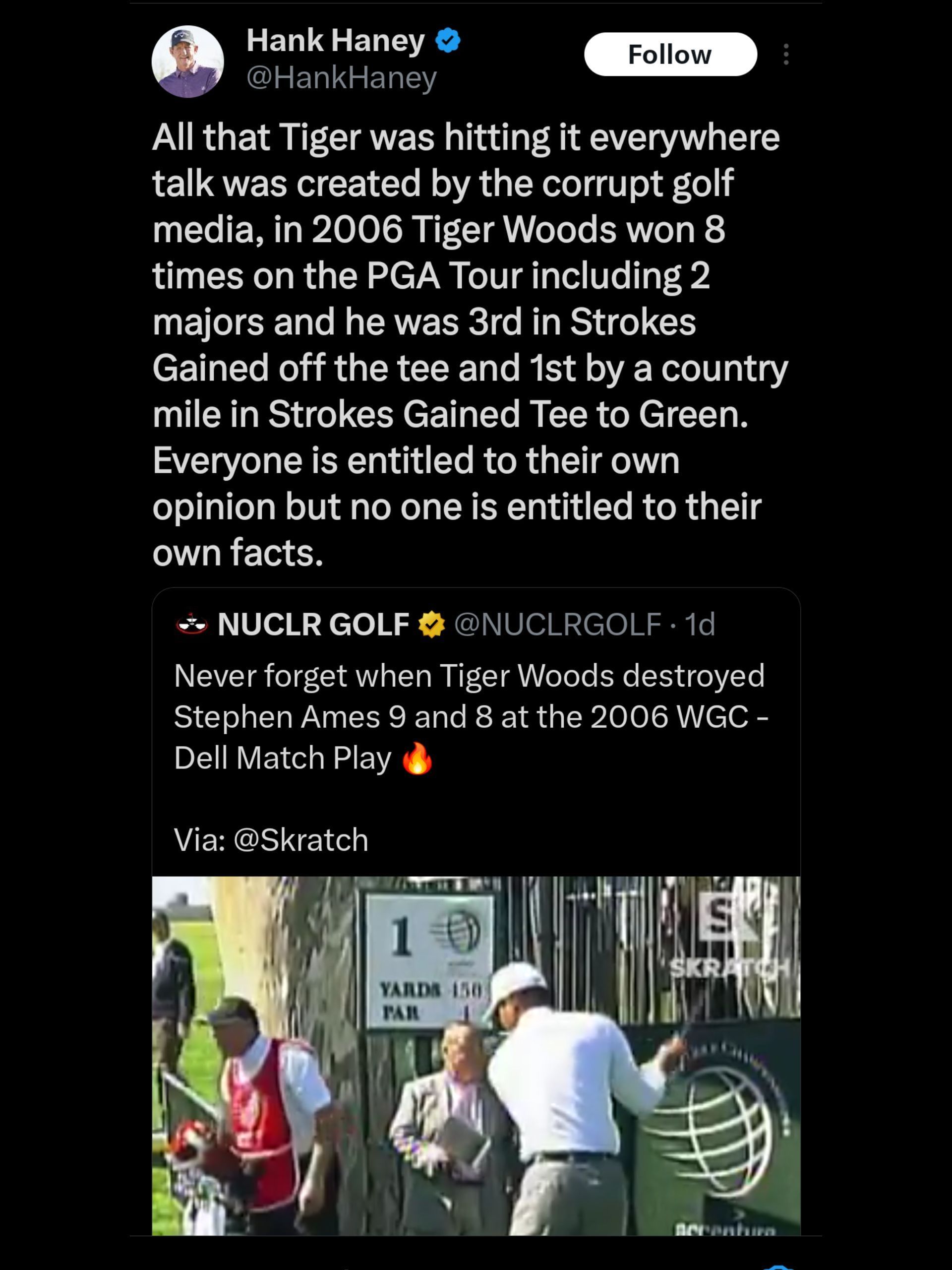Screenshot from Haney&#039;s X post on Woods / X: @HankHaney