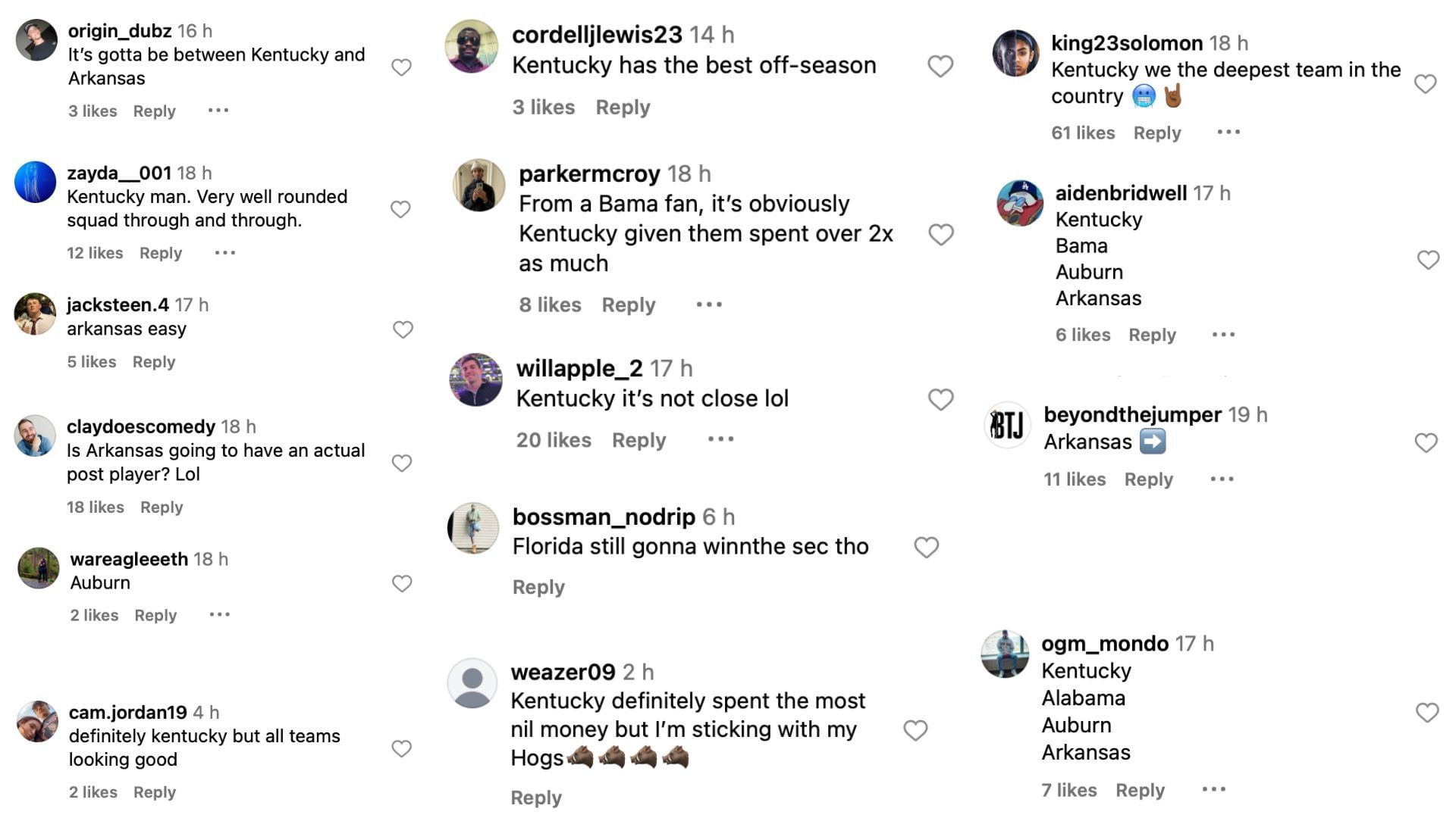 College hoops fans choose among Auburn, Alabama and more for best off-season team - Images source: Instagram/fieldof68