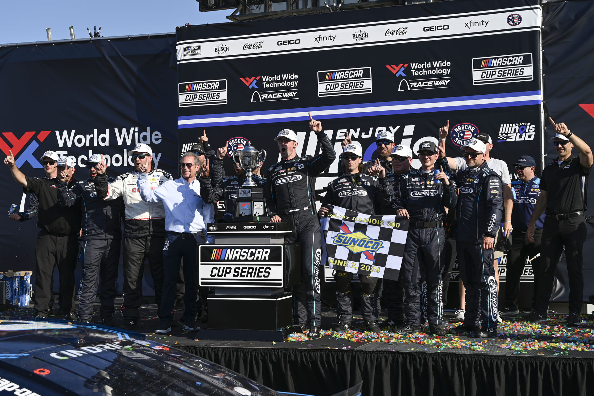 Austin Cindric (2) poses for a photo after winning the NASCAR: Enjoy Illinois 300 presented by TicketSmarter at World Wide Technology Raceway - Source: Imagn