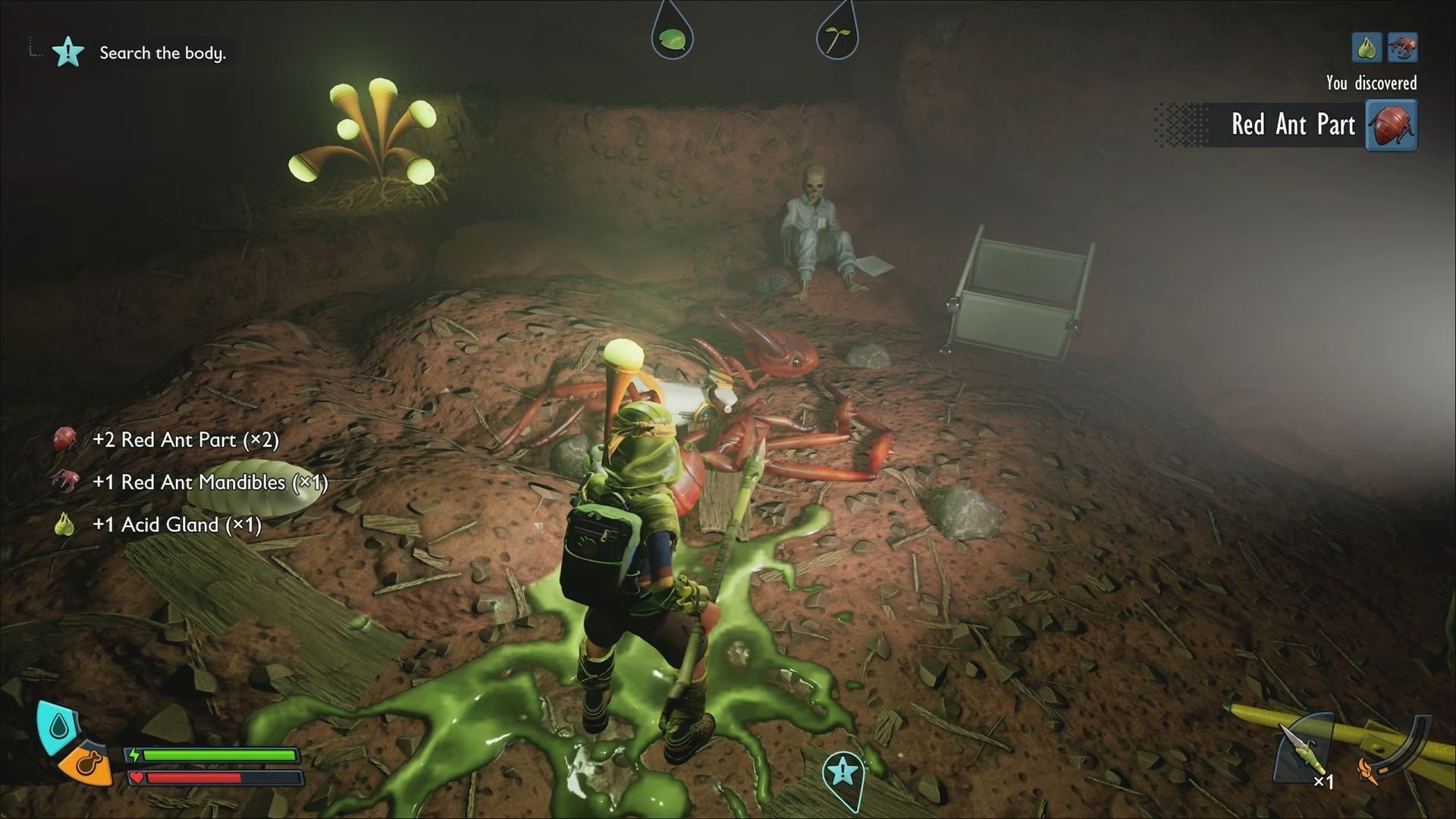 Harvest the remains to get the Acid Gland (Image via Xbox Game Studios || YouTube/@LunarGaming Guides)