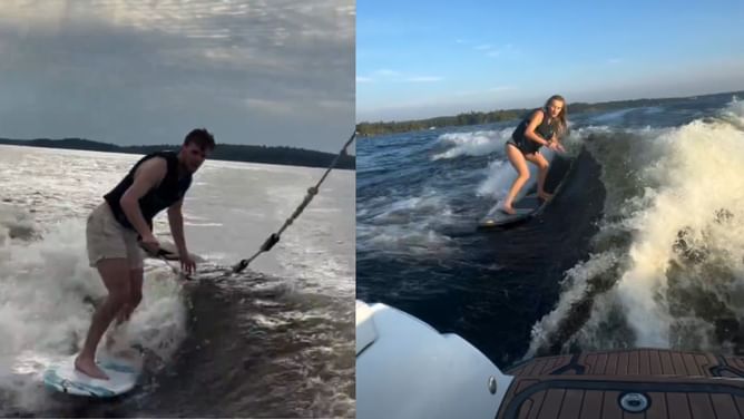 Connor McDavid’s wife Lauren recreates hubby’s waterboarding feat from last summer