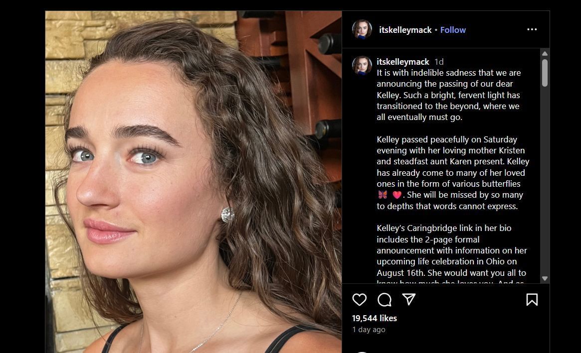 Kelley&#039;s sister&#039;s post (Image via Instagram/@itskelleymack)