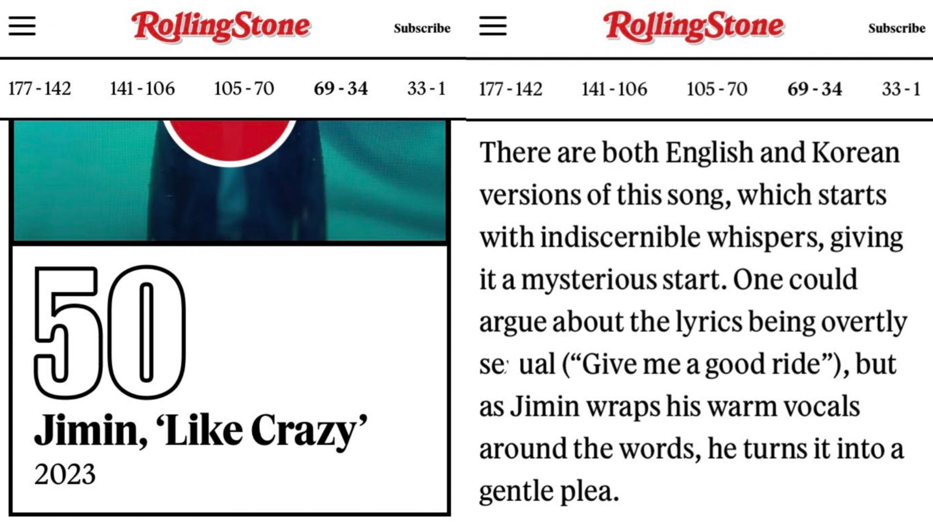 Rolling Stone&rsquo;s description of Like Crazy (Images by magazine&#039;s website)