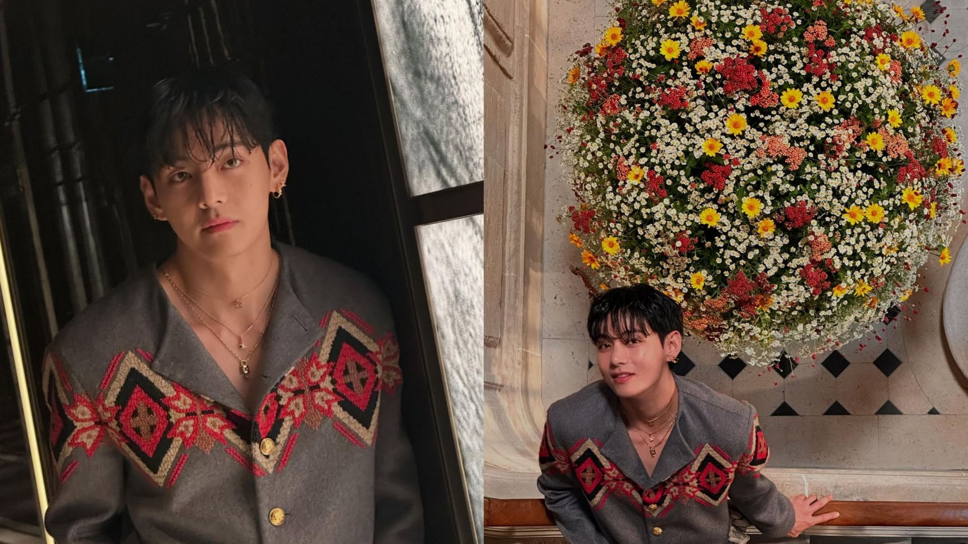 BTS&#039;V at CELINE&rsquo;s show at Paris Fashion Week (Images via Instagram/@thv)