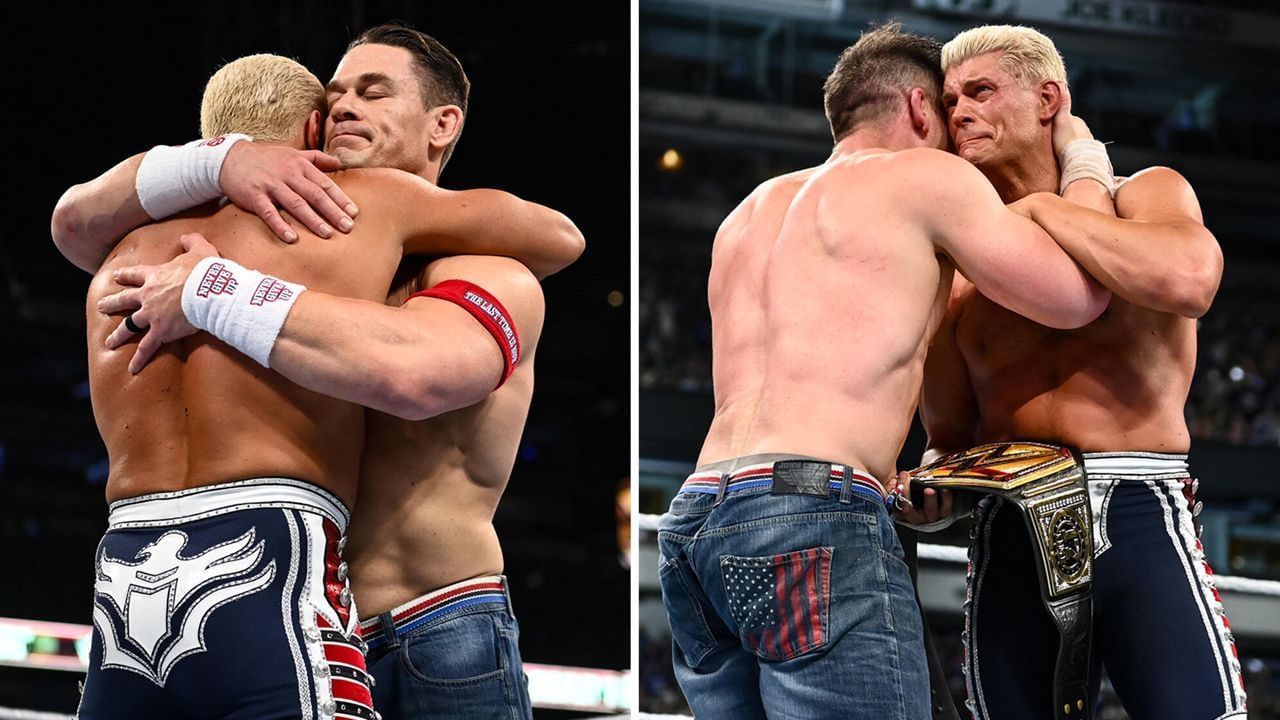 Cena and Rhodes hug it out (via WWE
