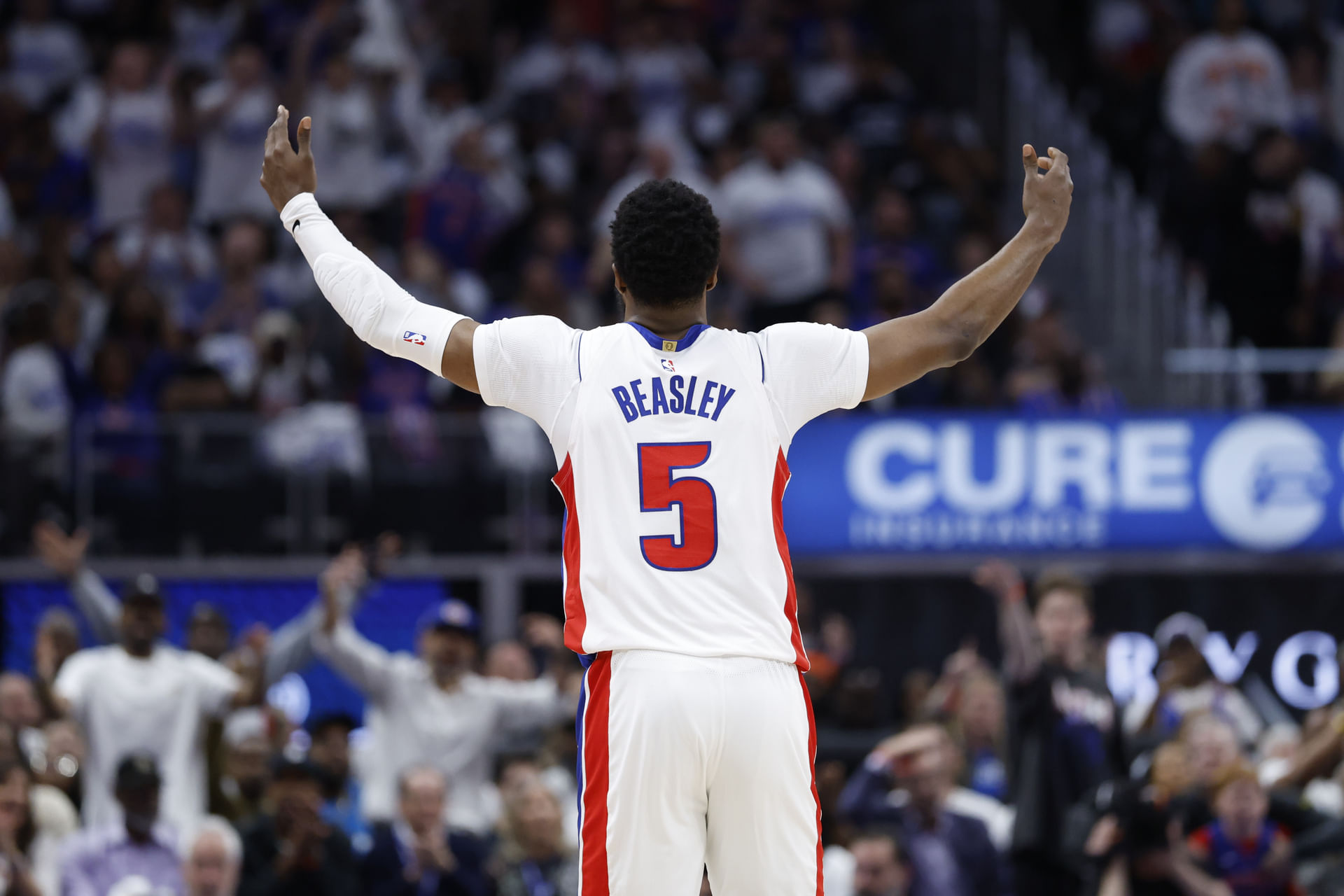 Malik Beasley (5) celebrates during the first half against the New York Knicks - Source: Imagn