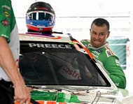 Ryan Preece (60) climbs into his car ahead of practice at Indianapolis Motor Speedway. Source: Imagn