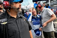 Dale Earnhardt Jr. with Justin Allgaier after the NASCAR Xfinity Series race at Indy. Source: Imagn