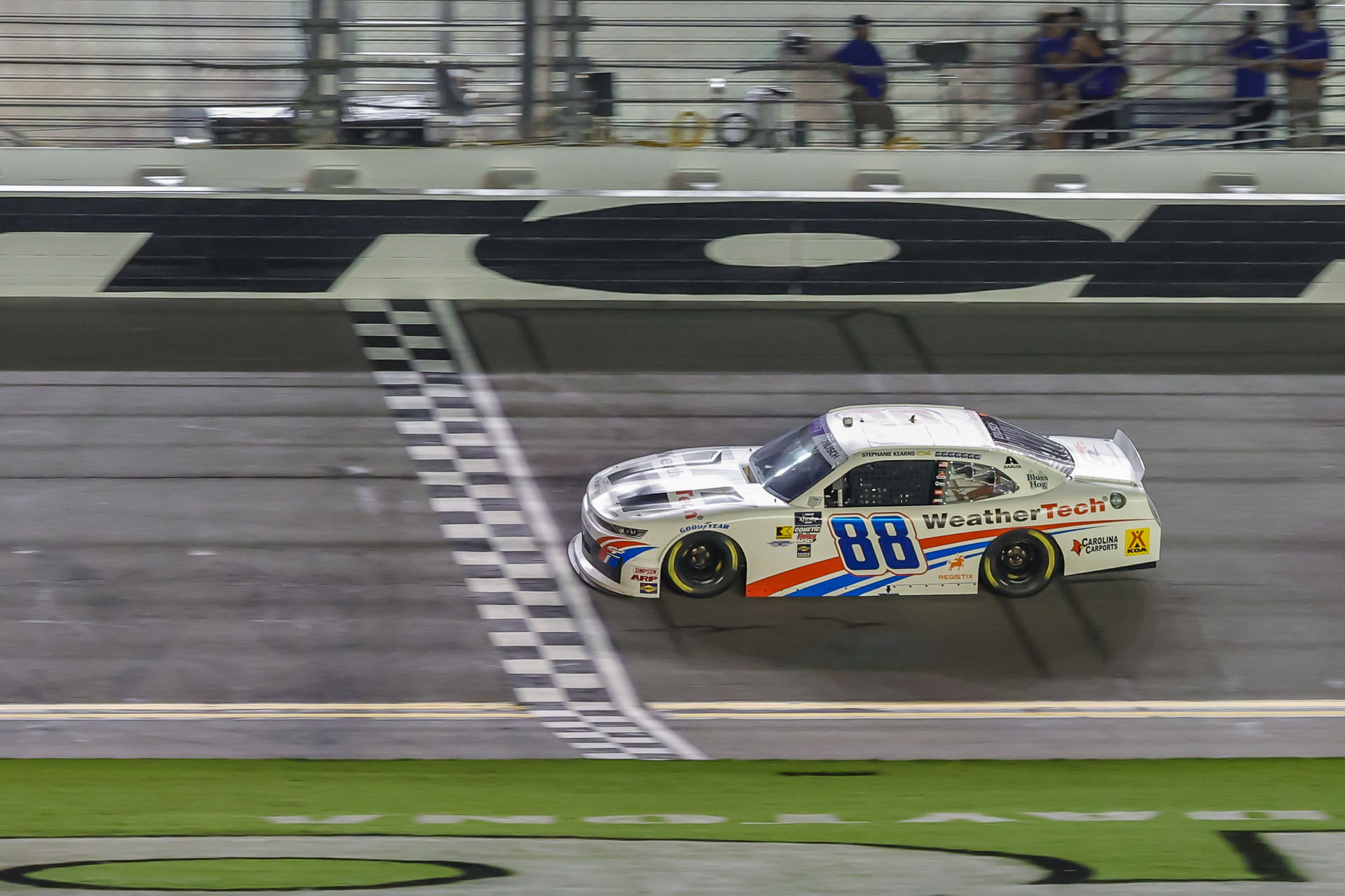 Parker Kligerman crossing the finish line on the last lap to claim victory on behalf of Connor Zilisch at the Wawa 250 at the NASCAR Xfinity Series Race at Daytona - Source: Imagn