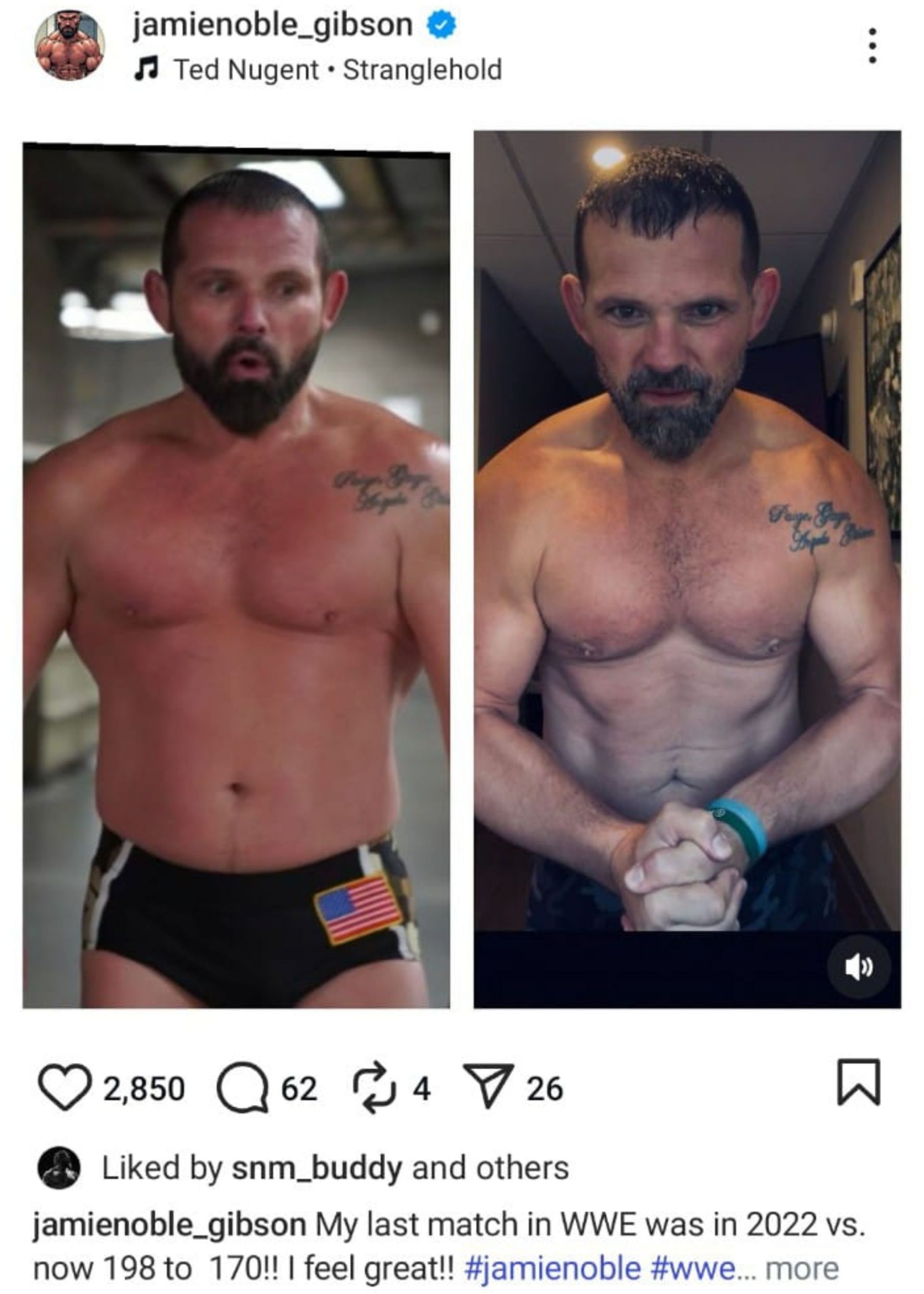 Buddy&#039;s reaction to Jamie Noble&#039;s post (Image via Jamie Noble&#039;s Instagram/jamienoble_gibson)