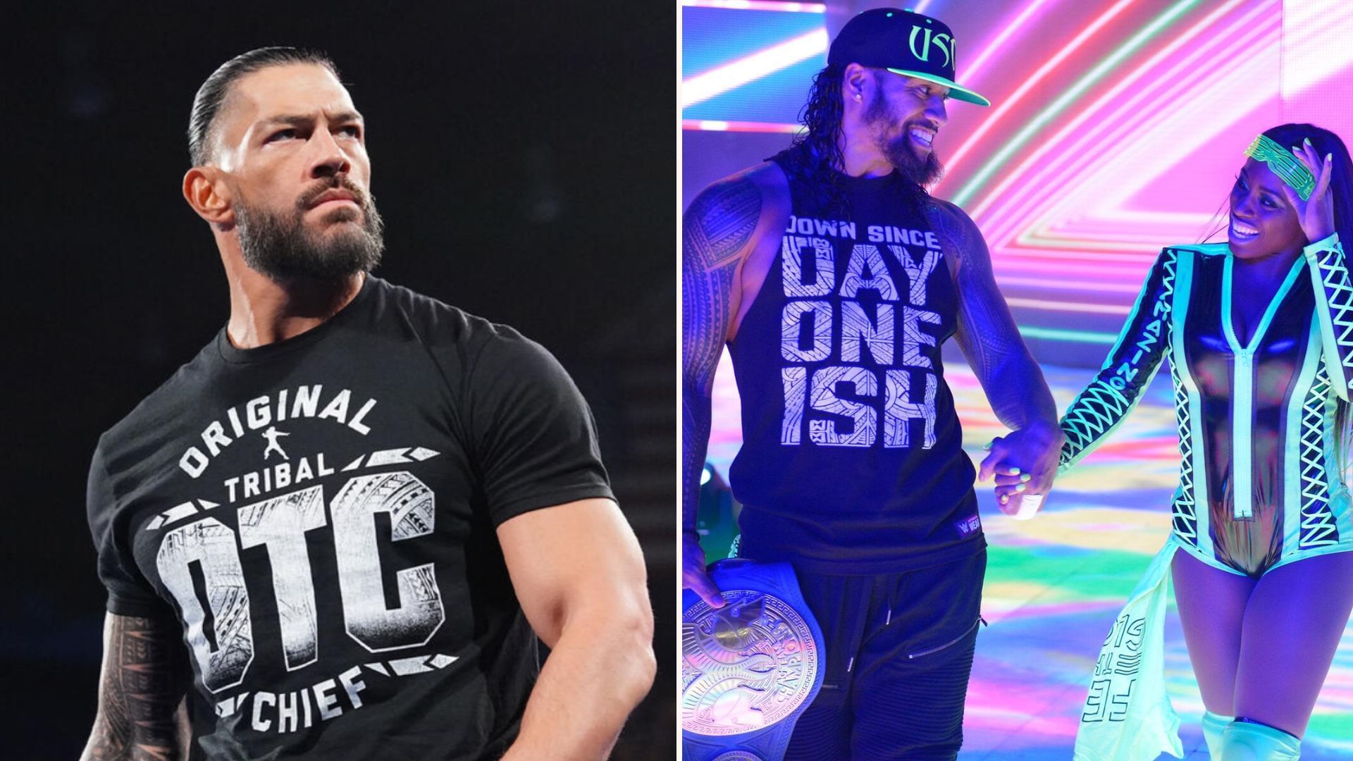 Roman Reigns (left) Jimmu Uso and Naomi [Picture credits: WWE.com]