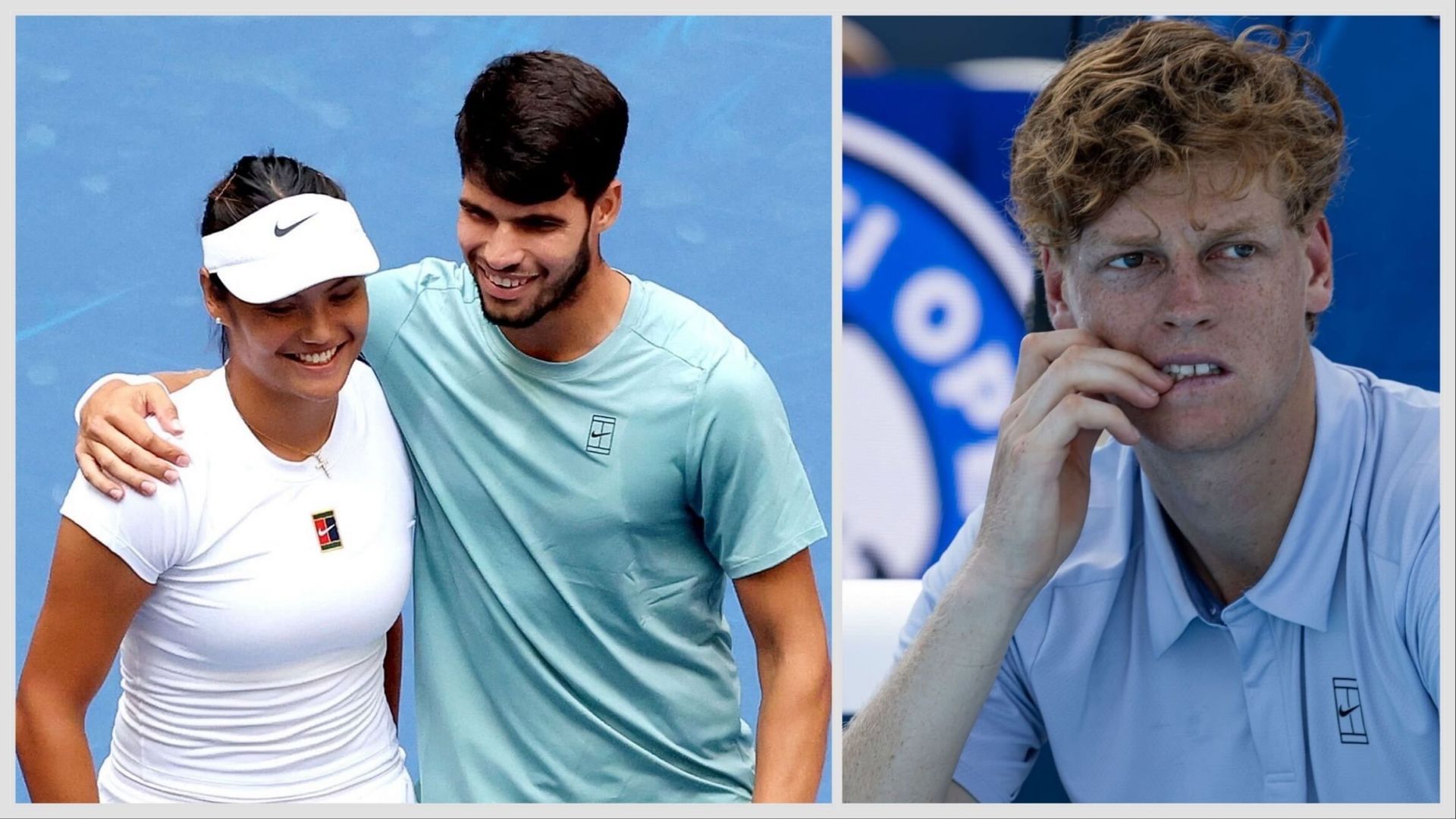 Emma Raducanu and Carlos Alcaraz (L), and Jannik Sinner (R). (Photos: Getty)