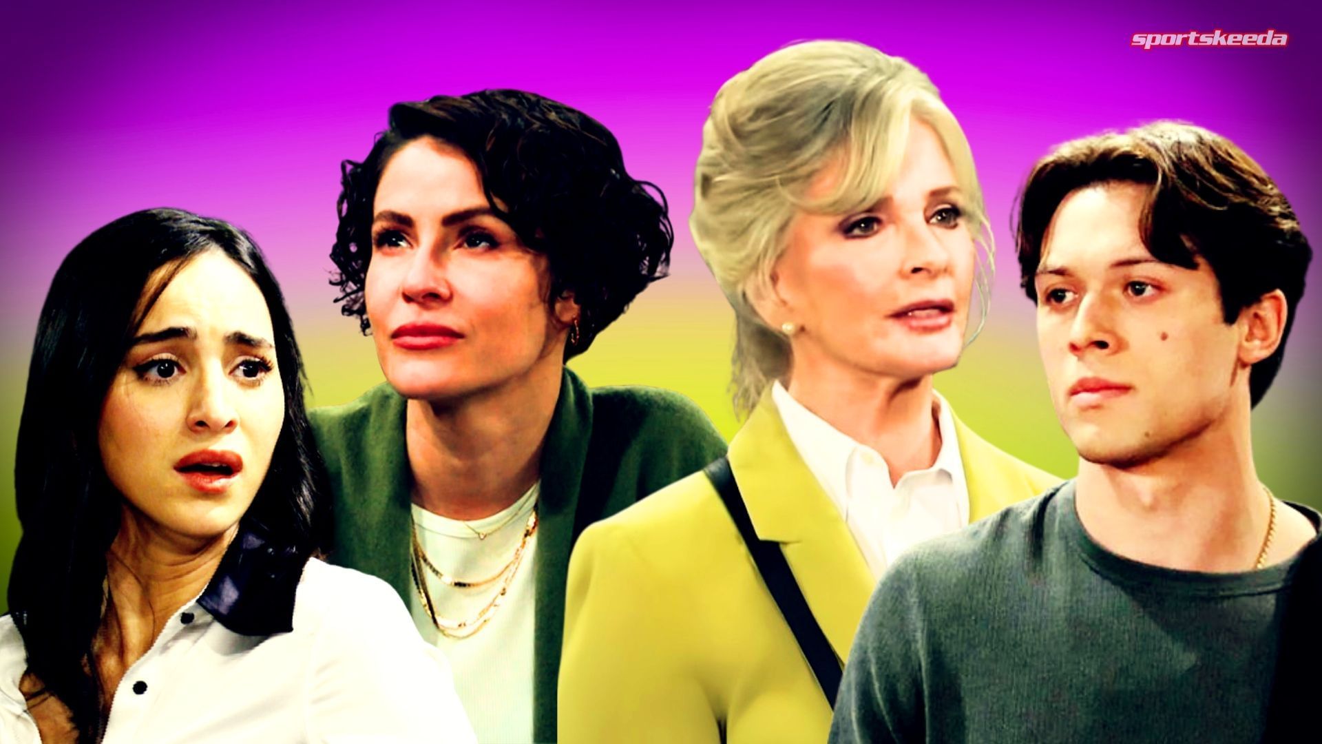 From left, Gabi, Sarah, Marlena and Tate of DOOL (Custom edit by Sportskeeda, Original images via Peacock/@Days of Our Lives)