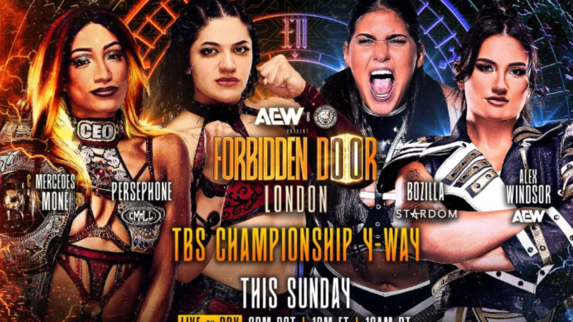 Match graphic for the TBS Title four-way at Forbidden Door [Image Credits: All Elite Wrestling on X/Twitter]
