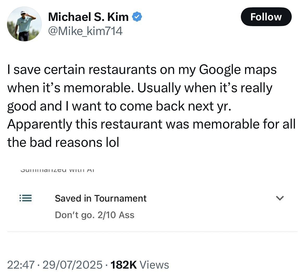 Michael Kim&rsquo;s tweet via X/@Mike_Kim714