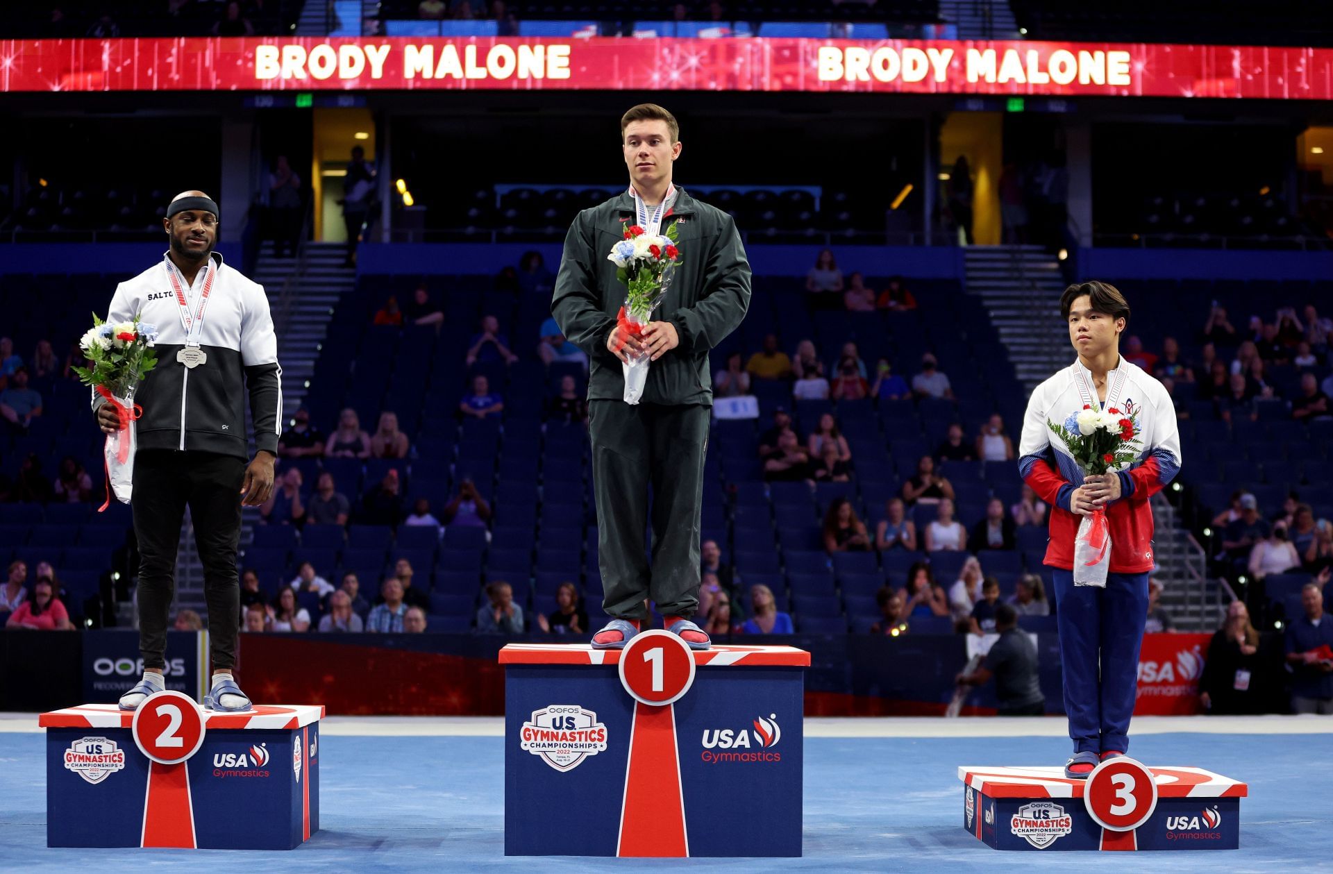 Donnell Whittenberg, Brody Malone, and Asher Hong earned the spots to compete at the 2025 U.S. Men&rsquo;s World Championships Team. (Source: Getty)
