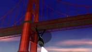 A police helicopter flies under the Gant Bridge in San Fierro (Image via Rockstar Games)