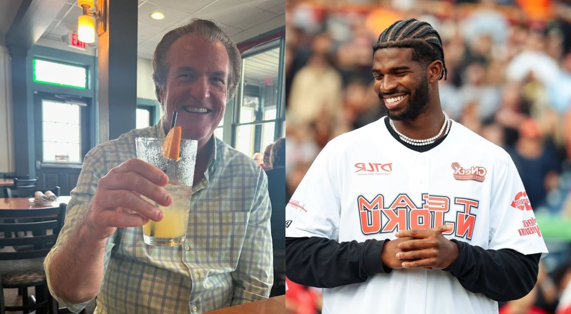 ESPN analyst Mel Kiper and Browns quarterback Shedeur Sanders 