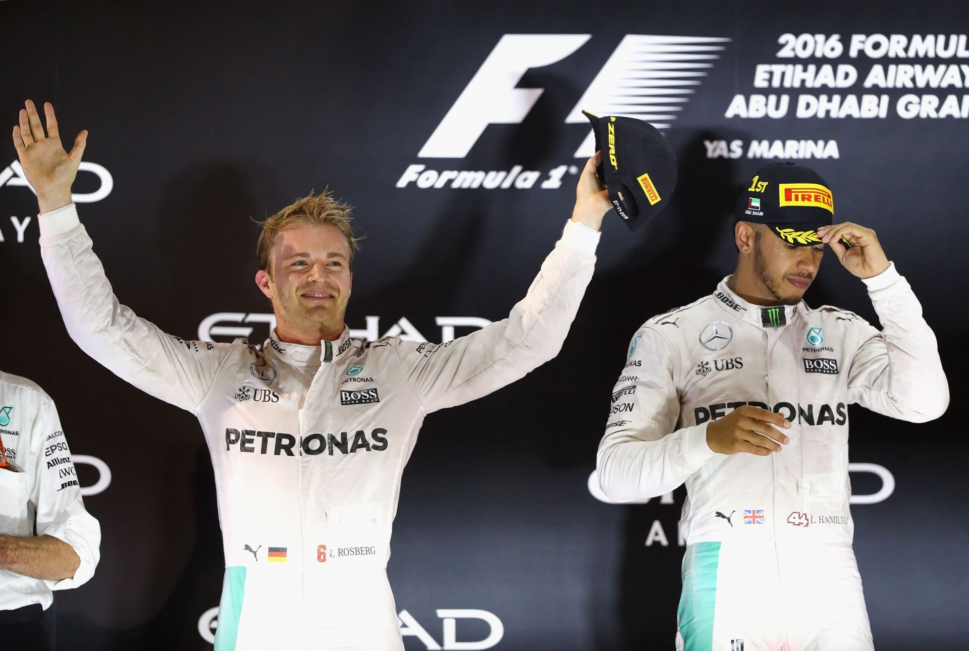 Nico Rosberg (L) and Lewis Hamilton (R) at the 2016 F1 Grand Prix of Abu Dhabi - Source: Getty