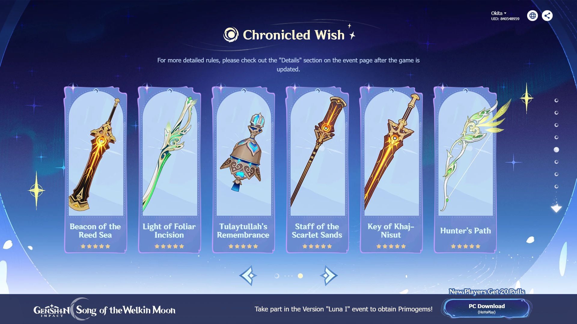 All the weapons on the Sumeru Chronicled banner (Image via HoYoverse)