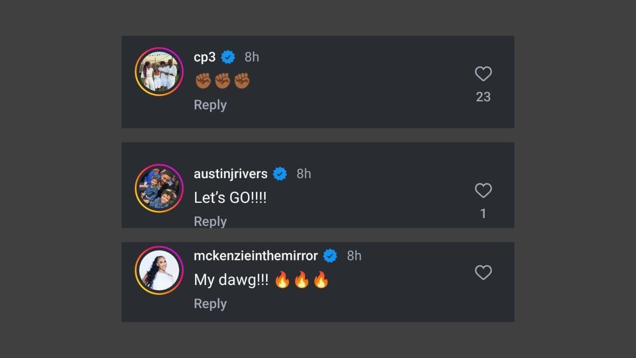 Chris Paul and others comment on Frances Tiafoe&#039;s post. (Credits: @bigfoe1998/IG)