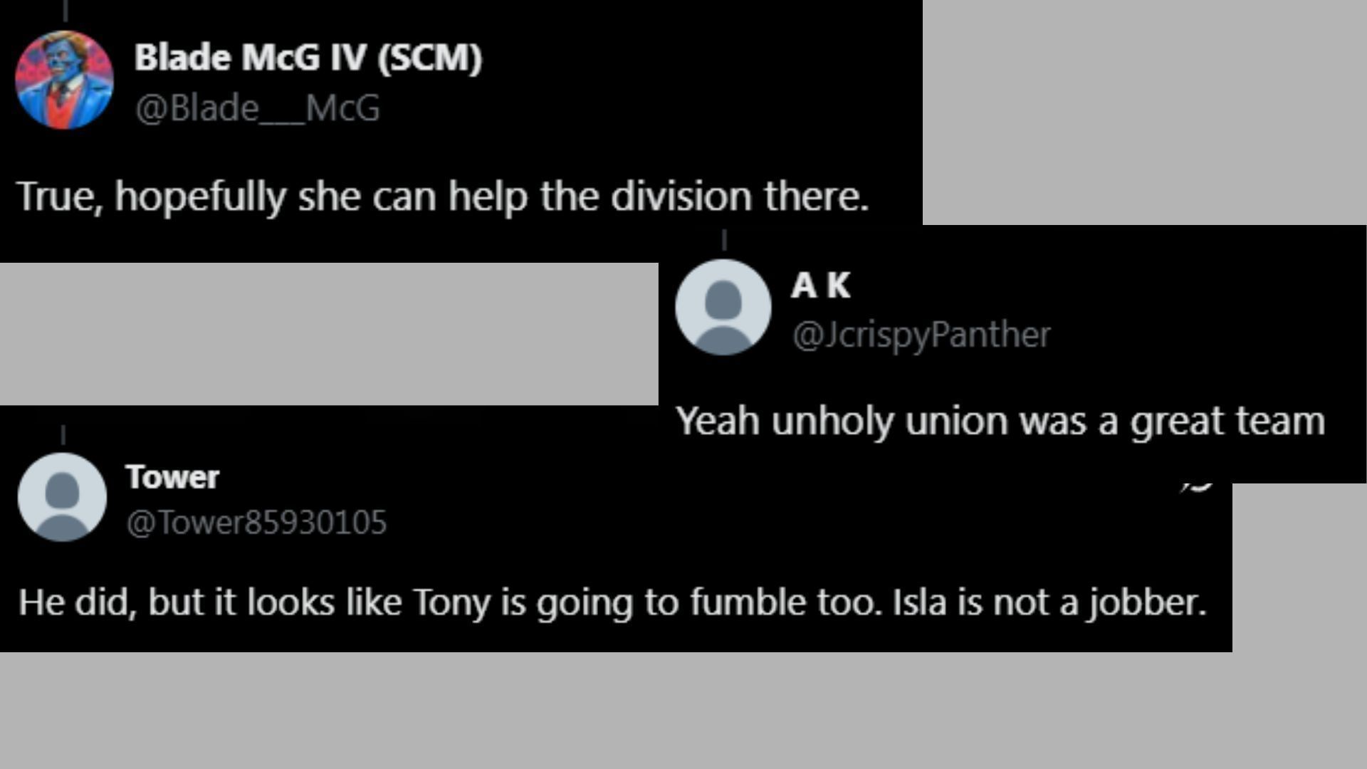 Fans believe that Triple H fumbled Isla Dawn. (Images via @TookTimbo X)