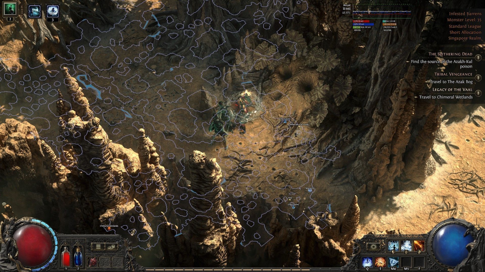 Map size remains the same, but you can sprint in patch 0.3 (Image via Grinding Gear Games)