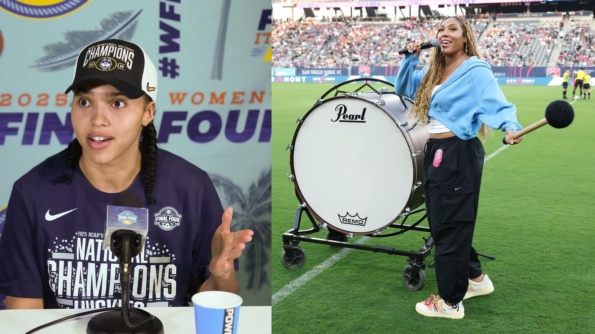 UConn national champ Azzi Fudd hypes Ice Brady at the San Diego Wave football game - Image source: Images via Imagn/Getty
