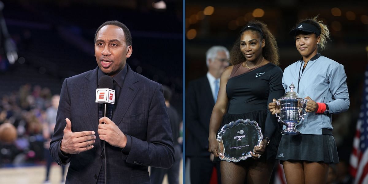 Stephen A. Smith (L), Serena Williams and Naomi Osaka at the US Open 2018. (Photos: Getty)