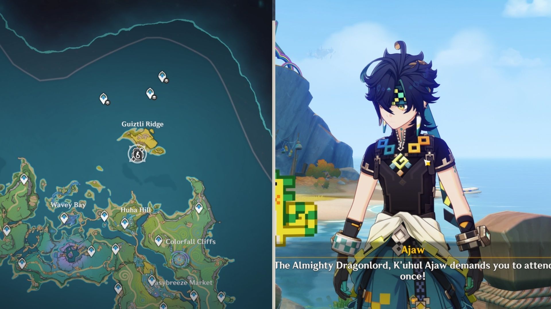 Talk to Kinich in Guiztli Ridge (Image via HoYoverse)