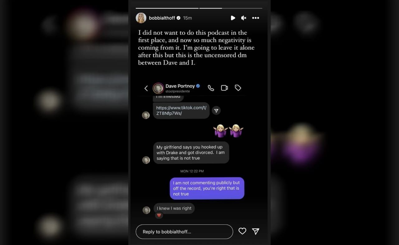 Screenshot of the text exchange (Image via Instagram/@bobbialthoff)