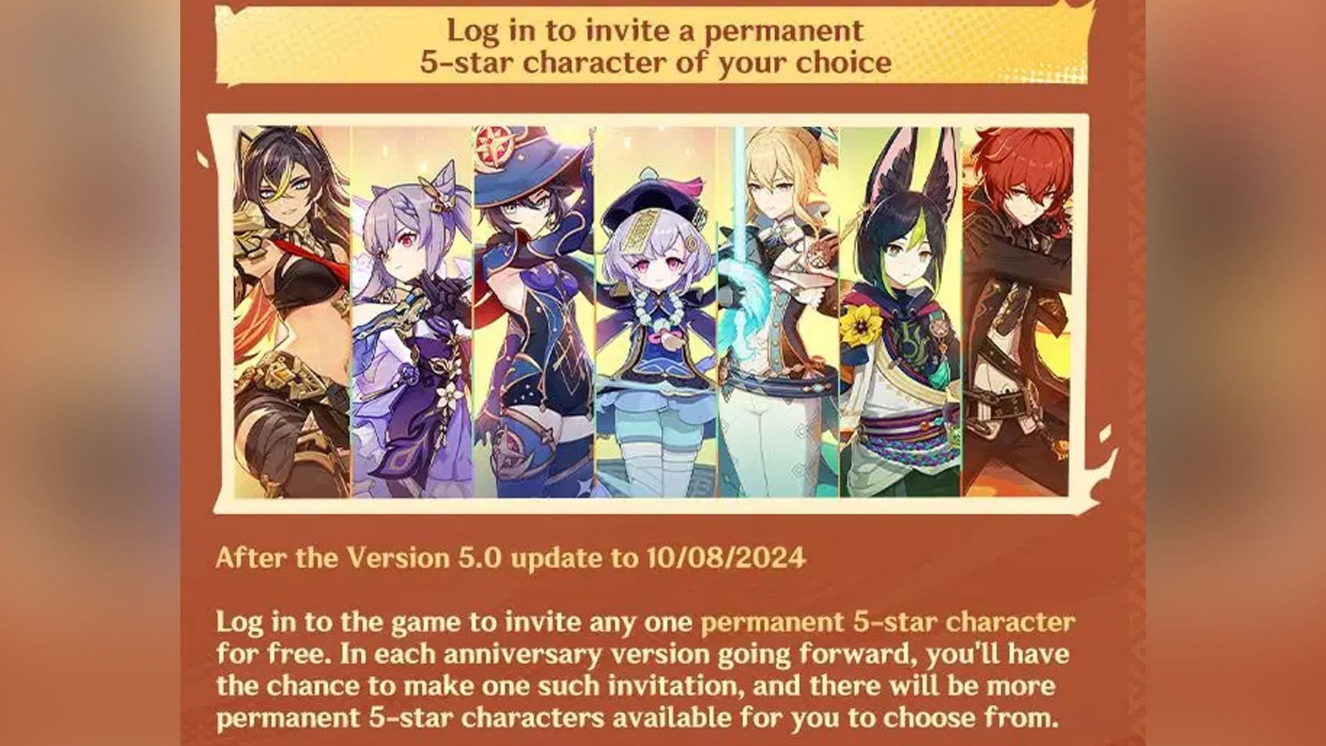 A 5-star Standard character selector will be part of the rewards (Image via HoYoverse)