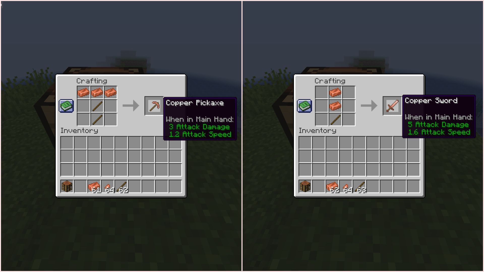 Copper tools and weapons crafting recipe (Image via Sportskeeda Gaming || Mojang Studios)