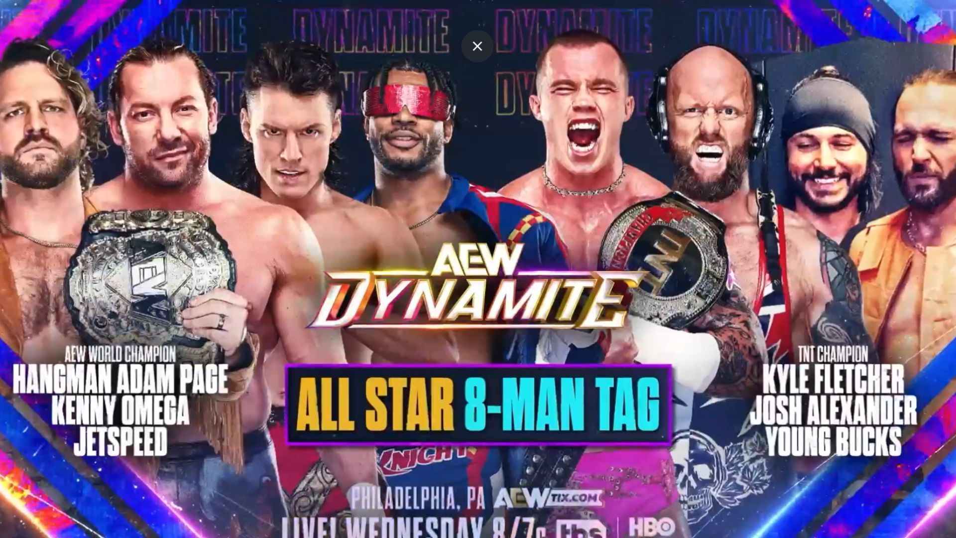 Match graphic for Hangman Page, Kenny Omega, and JetSpeed vs. The Don Callis Family. [Image via AEW&#039;s X]