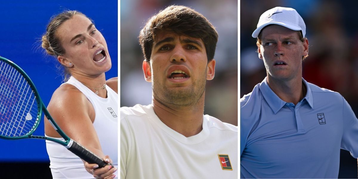 Aryna Sabalenka (left), Carlos Alcaraz (center), Jannik Sinner (right), Sources: Getty