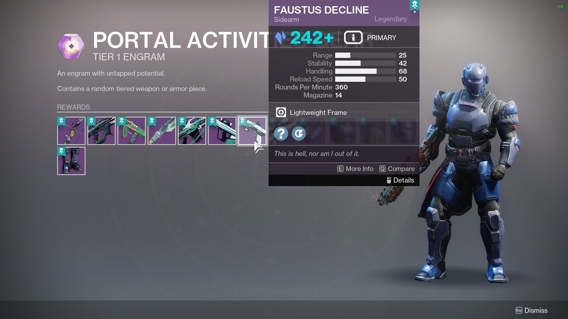 Faustus Decline in Portal loot pool of Destiny 2 (Image via Bungie)