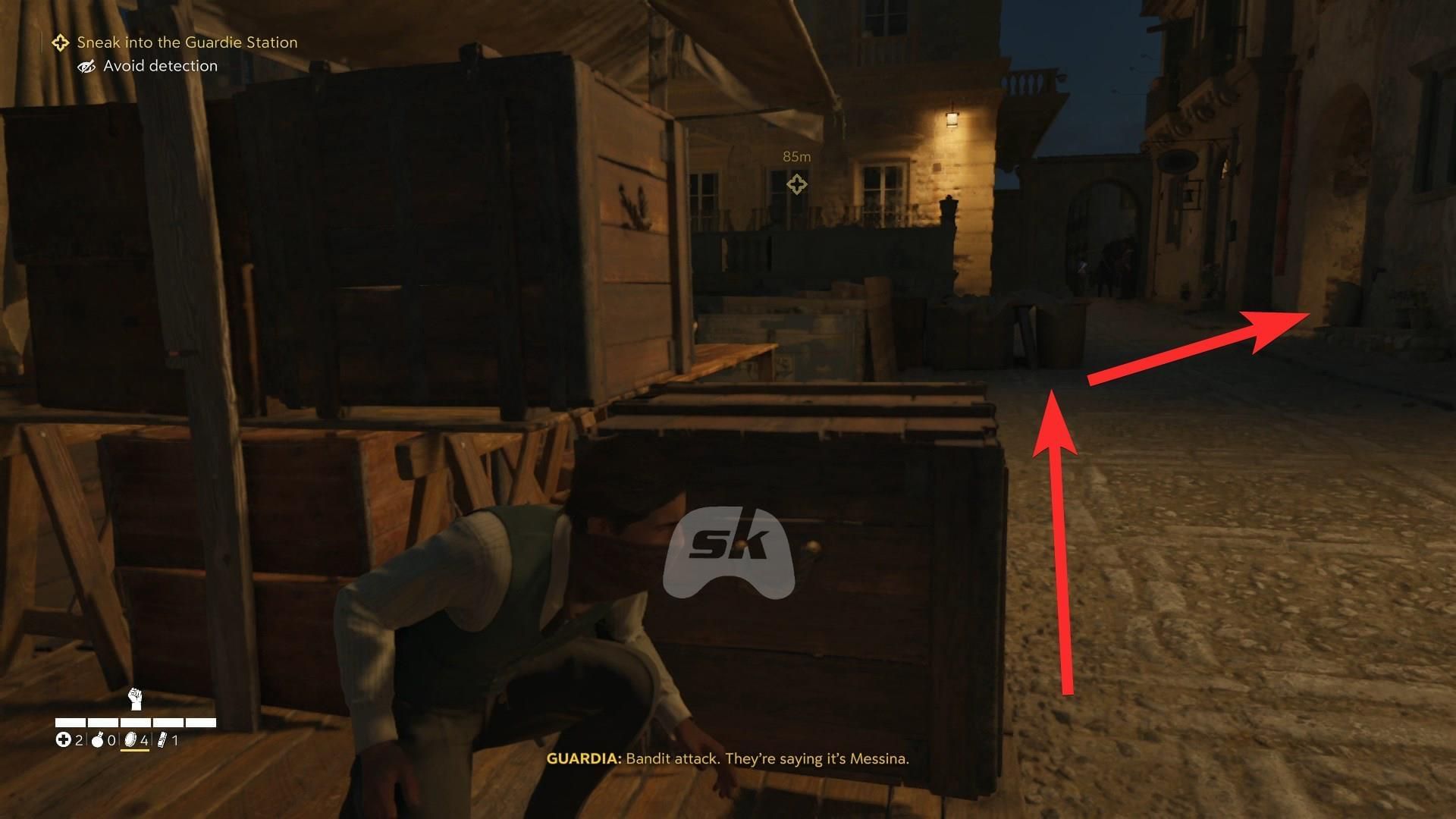 Follow this path to avoid the guards (Image via Sportskeeda Gaming || 2K)