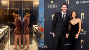 Josh Allen’s wife Hailee Steinfeld shows off chocolate brown leather outfit in double mirror selfie