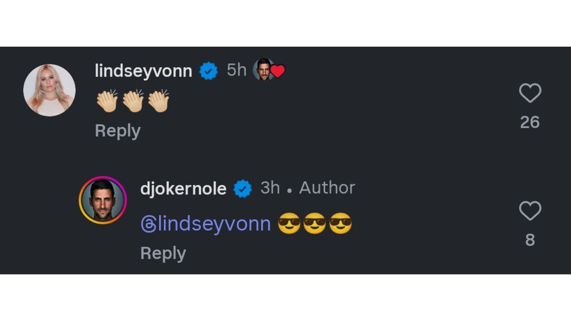 Interaction between Vonn and Djokovic (Image via: @djokernole on IG)