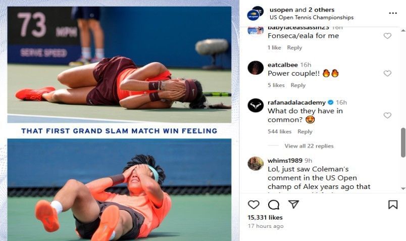 Screenshot of the US Open&#039;s Instagram post | Source: IG/usopen