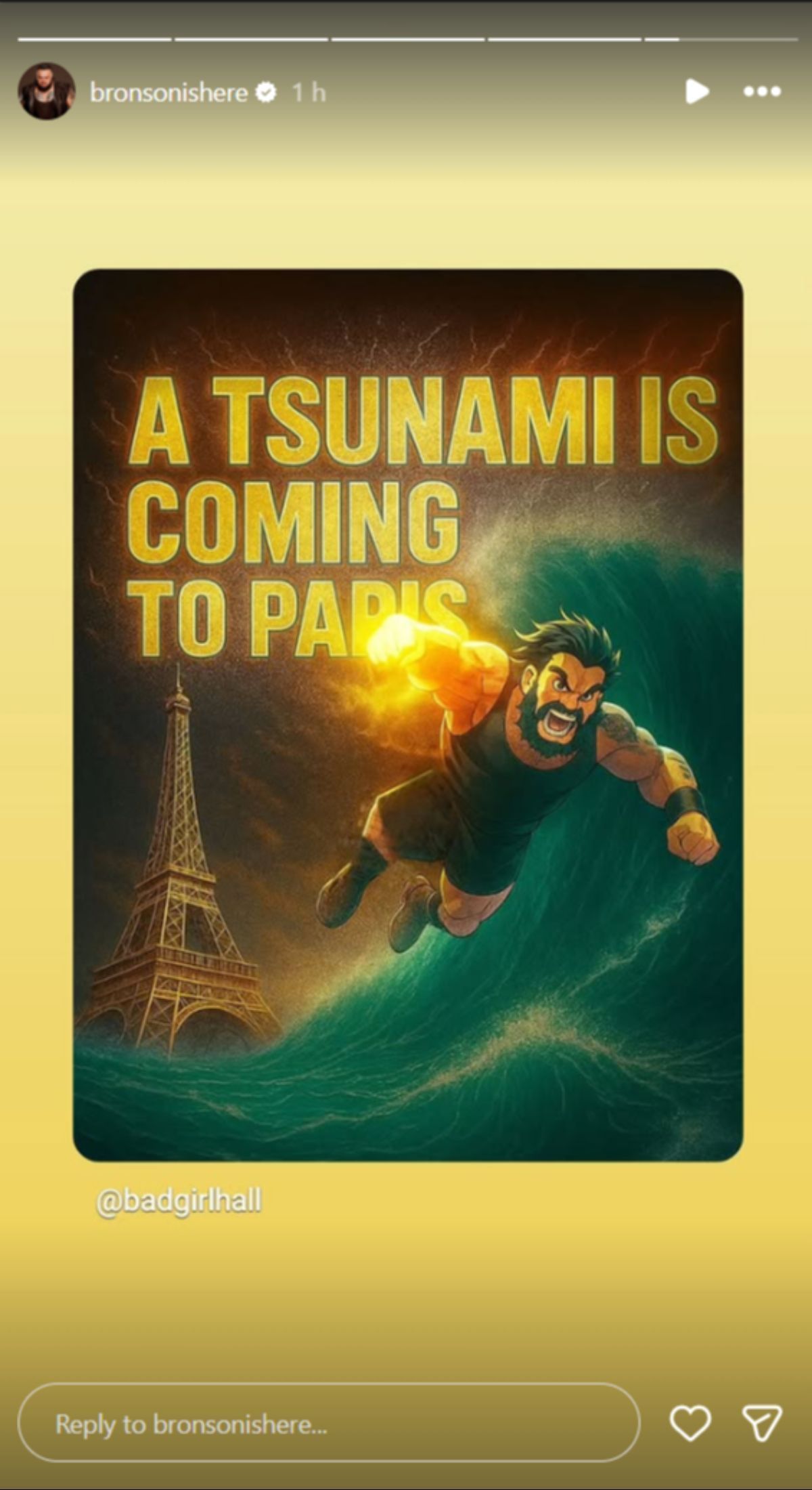 Bronson Reed shares a graphic ahead of WWE Clash in Paris. [Picture credits: Star&#039;s Instagram Story]